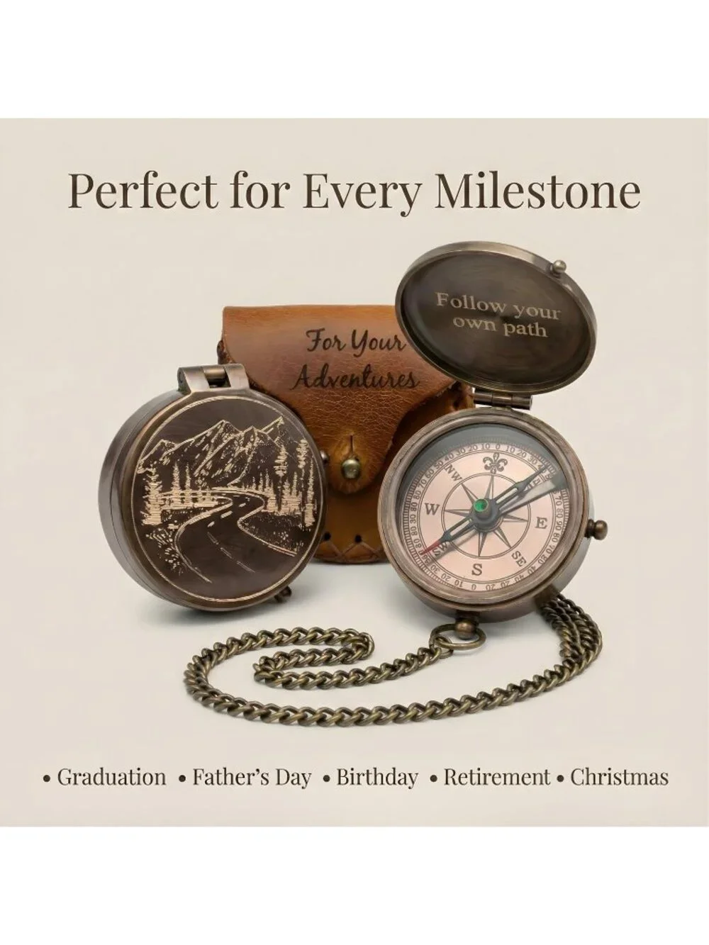 Men's Brown Hiking Adventure Engraved Brass Vintage Style Antique Pocket Compass
